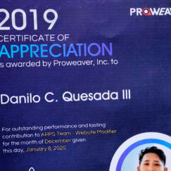 top performer for the month of December certificate