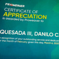 top performer for the month of February certificate