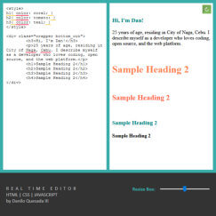 vanilla js html real time editor